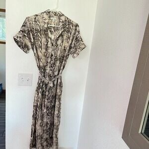 Poetry Tori Snake Print Shirt Dress Sheer Short Sleeve Size 8
